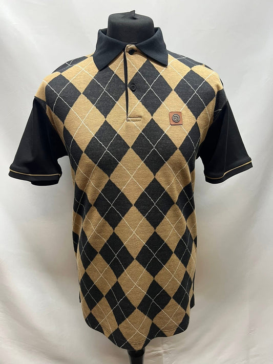 Argyle Panel Polo - Black