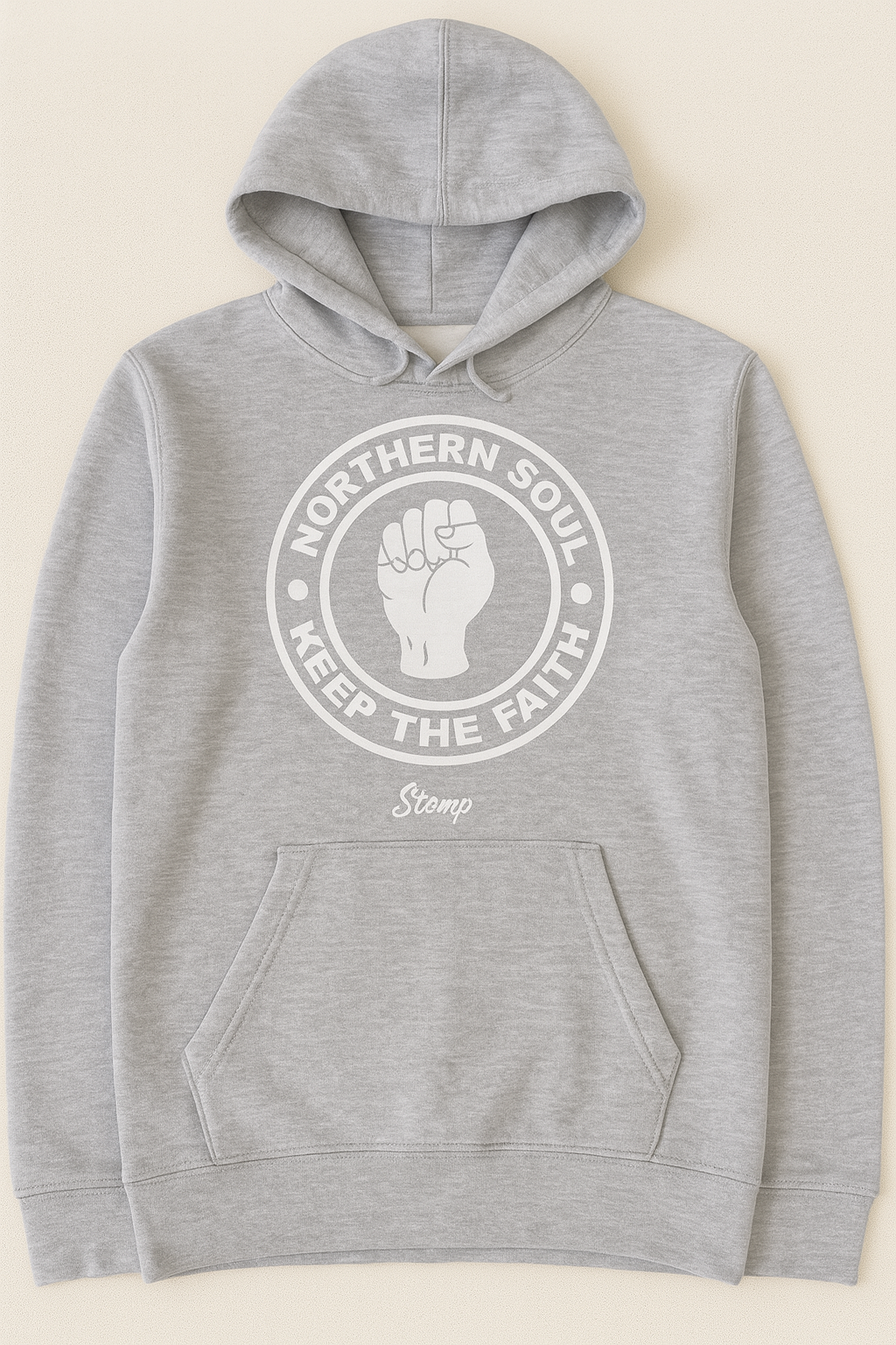 Northern Soul Hoody - Light Grey Marl with White Logo