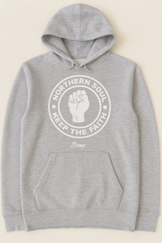 Northern Soul Hoody - Light Grey Marl with White Logo