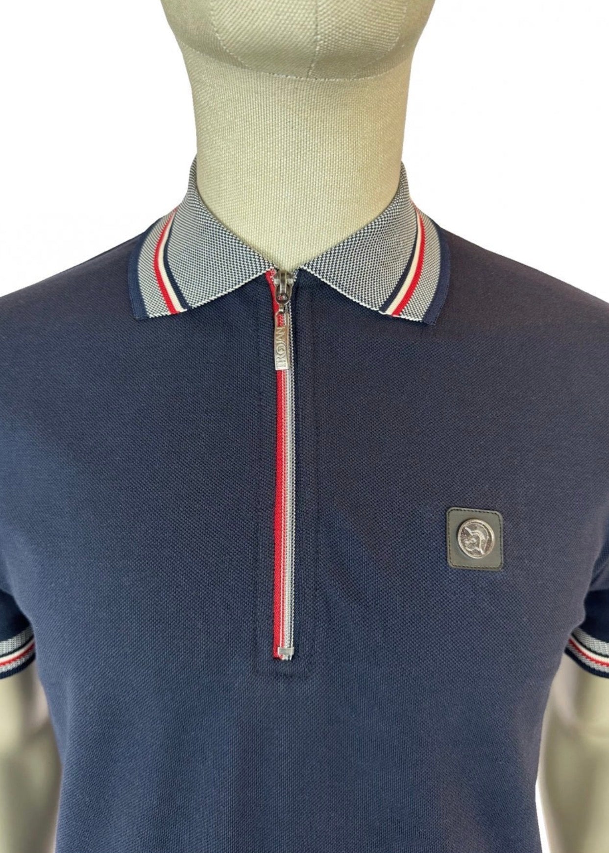 Oxford Collar Zip Pique Polo - Navy TR/9068