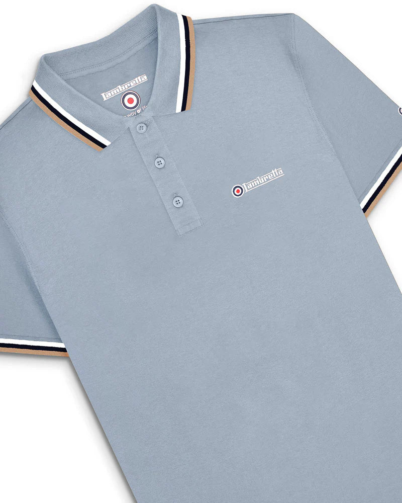 TRIPLE TIPPED POLO - Dusky Blue (white/navy/cream)
