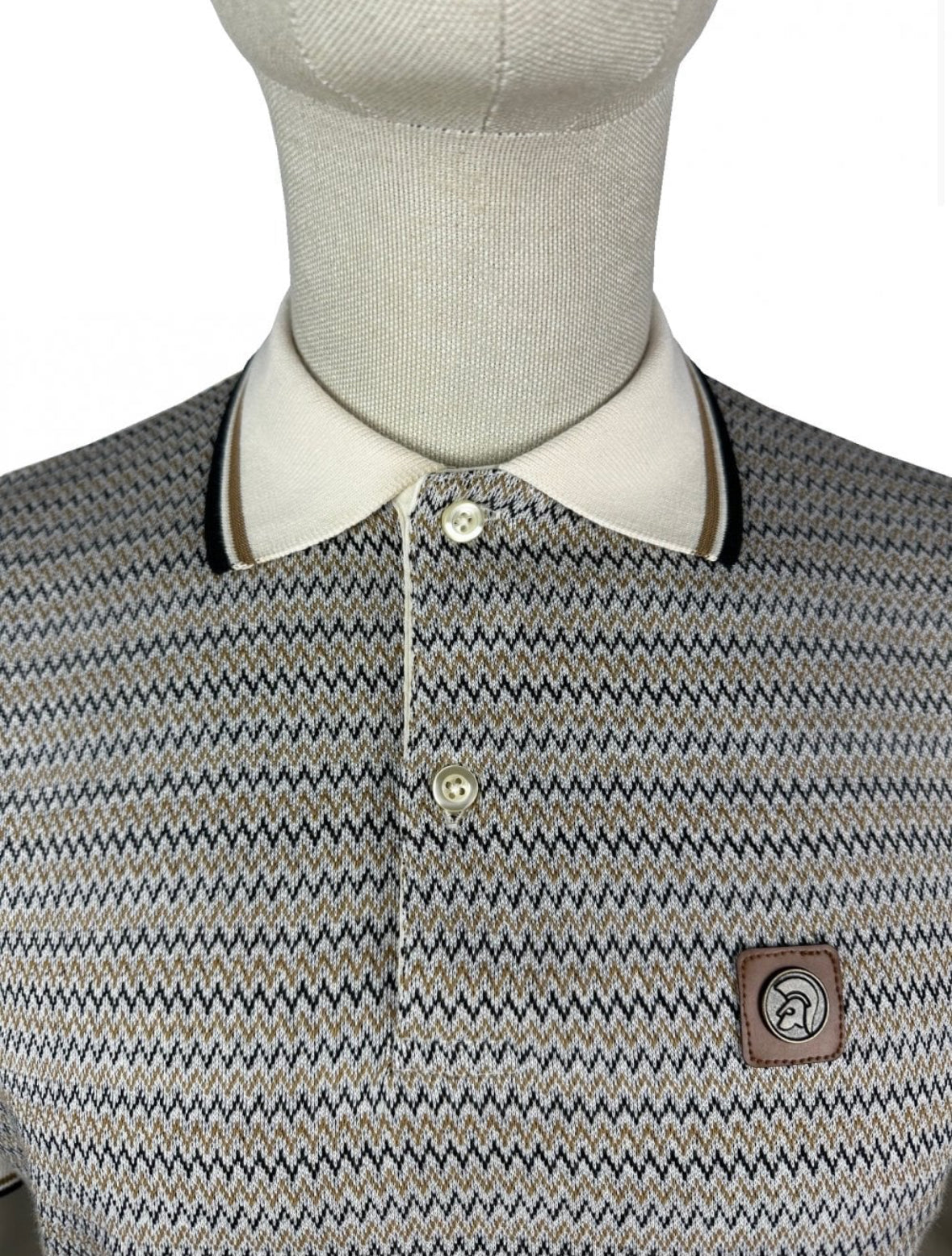 'zig-zag' jacquard panel polo - Ecru