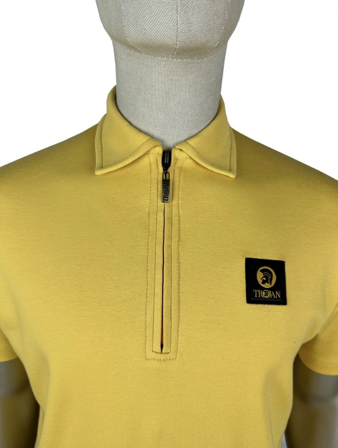 Plain Badged Zip Polo - Mustard