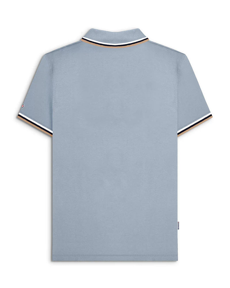 TRIPLE TIPPED POLO - Dusky Blue (white/navy/cream)
