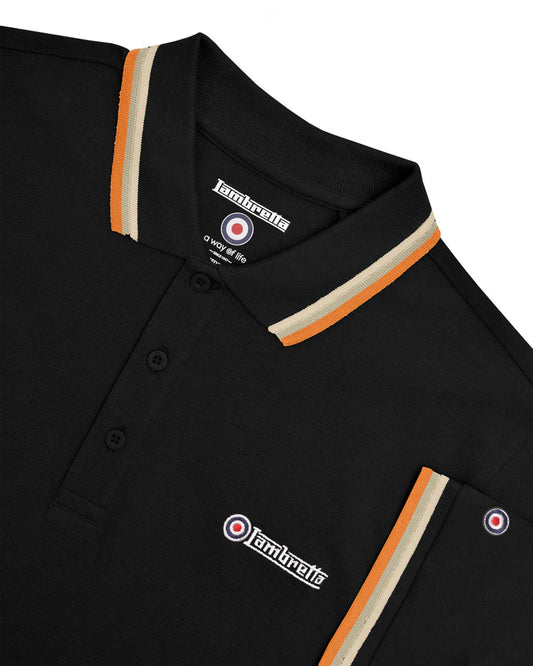 TRIPLE TIPPED POLO - Black stone/cashew/orange SS1650