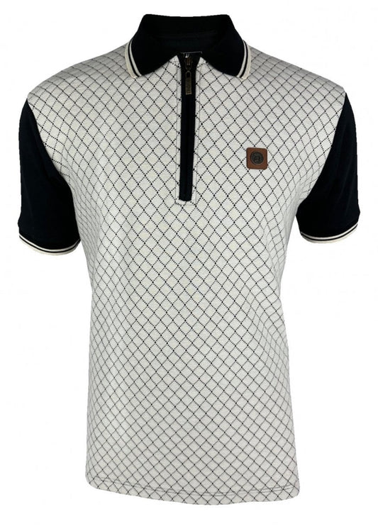 Ottoman Rib Jacquard Panel Polo - Black