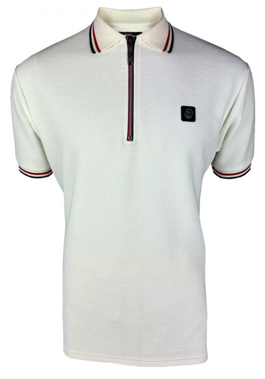 Ottoman Rib Zip Polo - Ecru