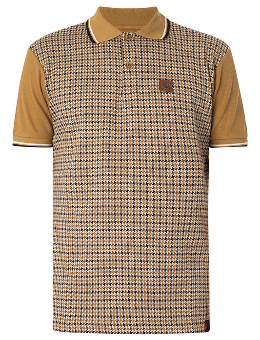 Retro Jacquard Houndstooth Panel Polo - Camel - TR8871
