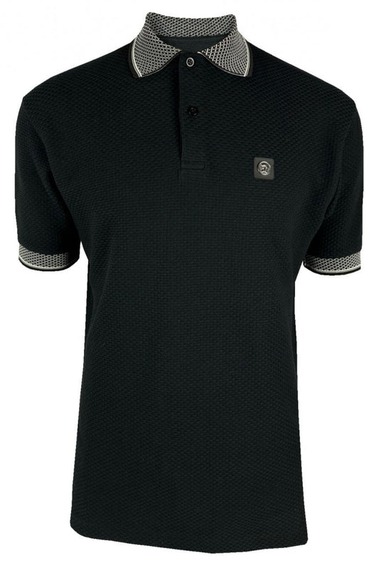 Jacquard Collar Textured Polo - Black
