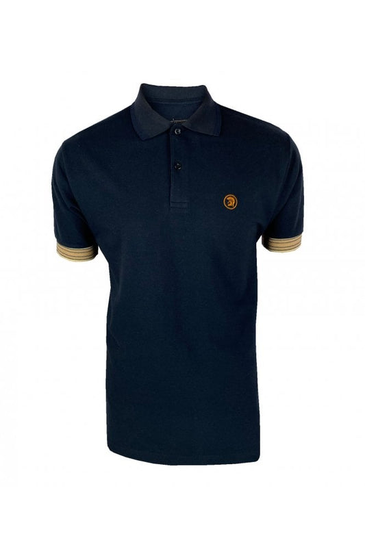 Stripe Deep Cuff Pique Polo - Navy