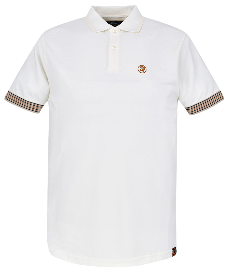 Stripe Deep Cuff Pique Polo - Ecru