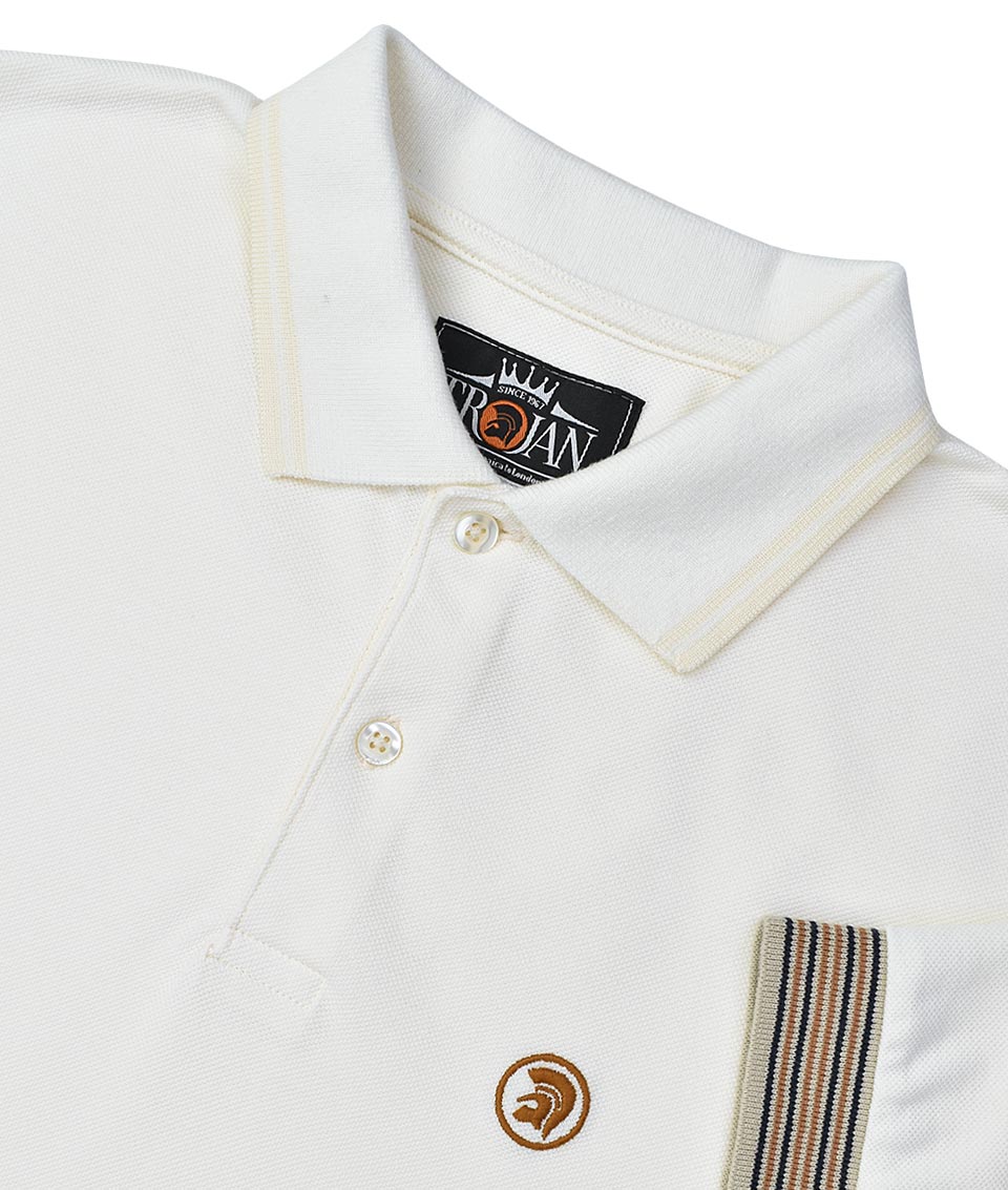 Stripe Deep Cuff Pique Polo - Ecru