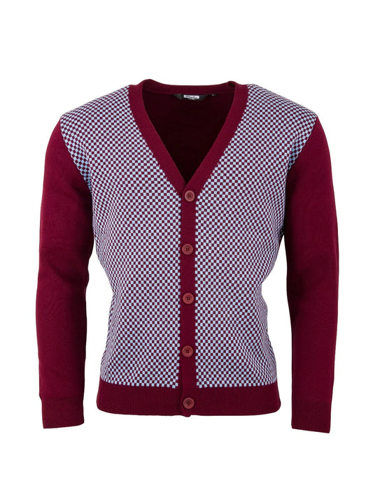 Check Cardigan - Burgundy