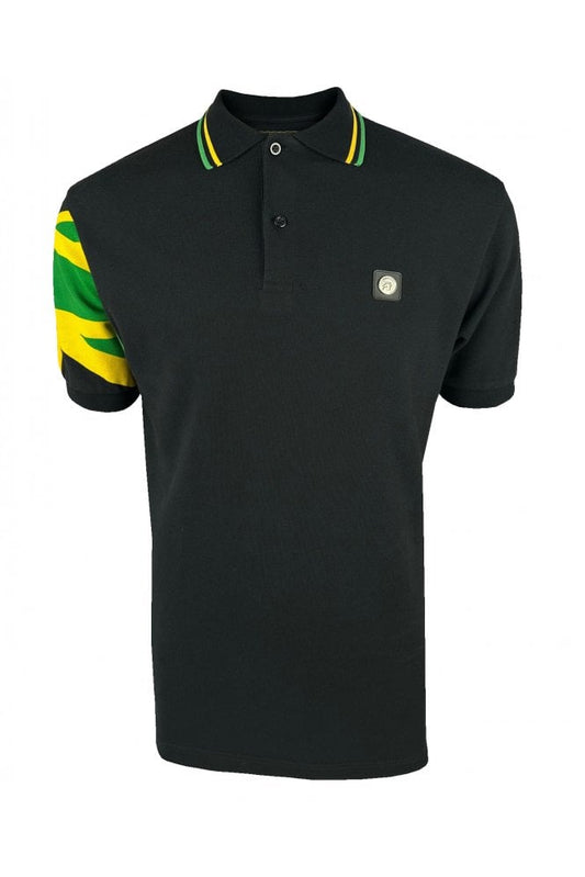 Flag Sleeve Pique Polo - Black