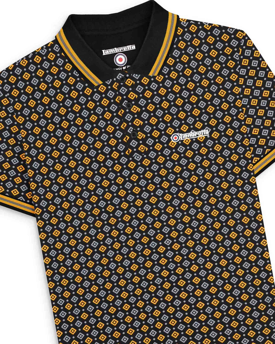 Geo AOP Polo - Black / Gold