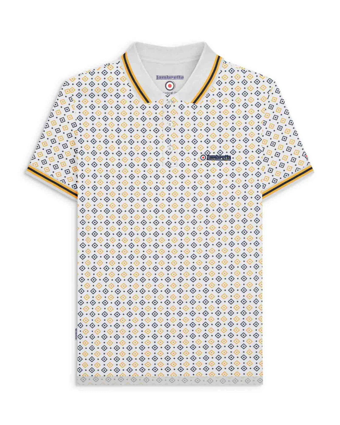 Geo AOP Polo - White / Navy / Gold