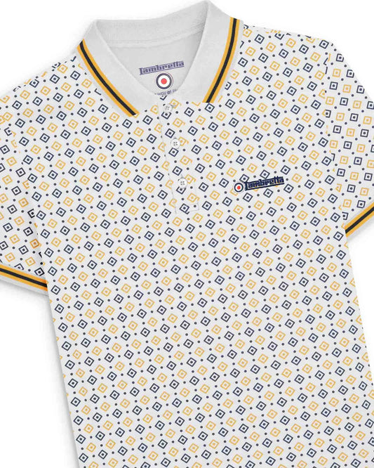 Geo AOP Polo - White / Navy / Gold