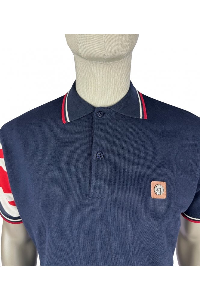 Flag Sleeve Pique Polo - Navy