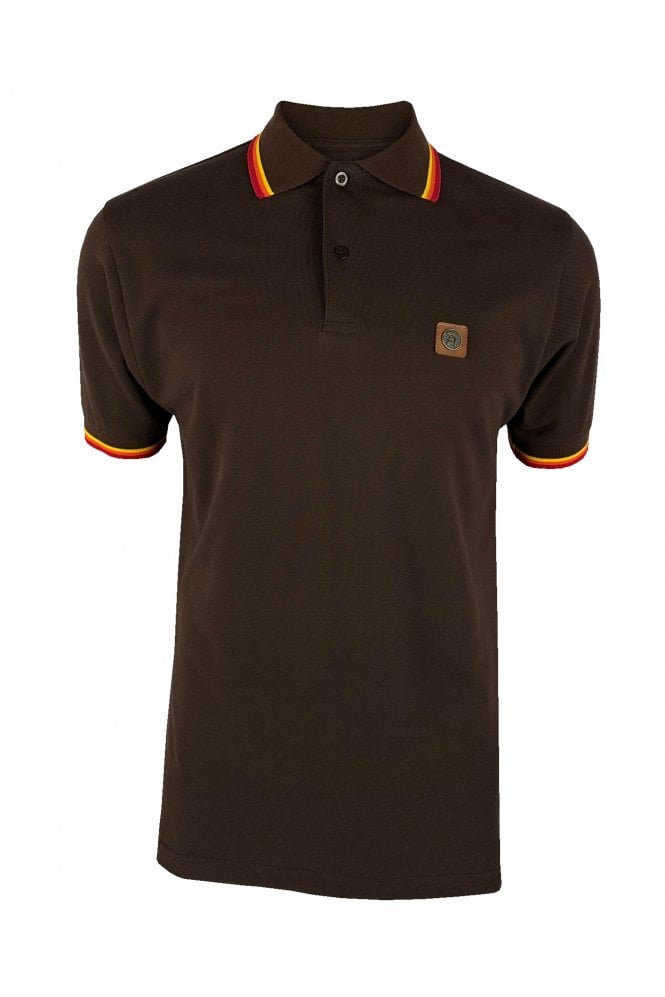 Three Colour Tipped Pique Polo - Chocolate